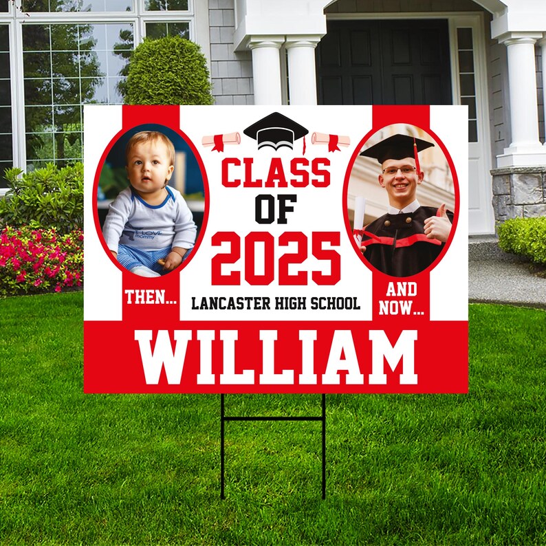 Personalized Graduation Yard Sign 2025 with Photo - Grad Sign, Class of 2025, Custom Graduation 2025 Yard Sign with Metal H-Stake