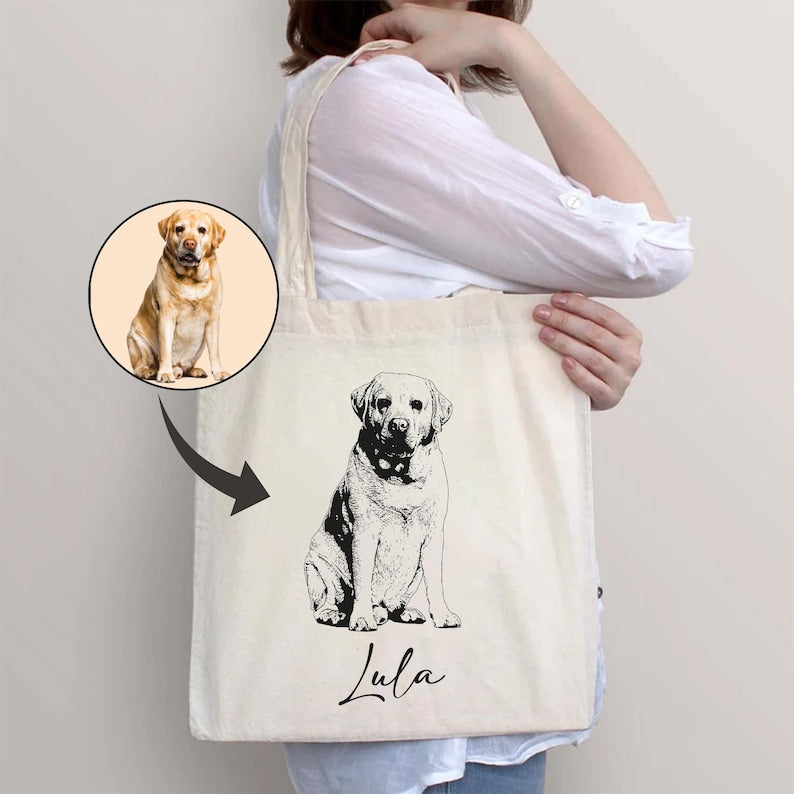 Personalized Pet Photo Tote Bag, Custom Dog Mom Tote Bag