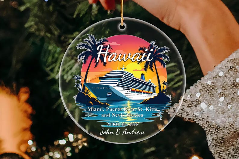 Custom Cruise Ship Ornament, Personalized Vacation Souvenir Acrylic Ornament For Couples Vacation