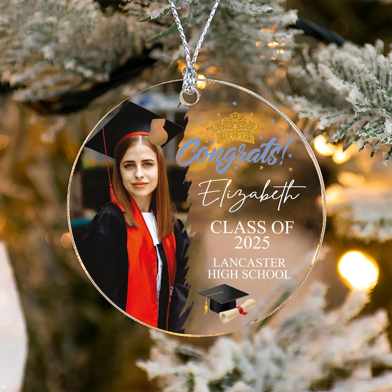 Congrats Graduation Photo Ornament, Personalized Class of 2025 Acrylic Ornament