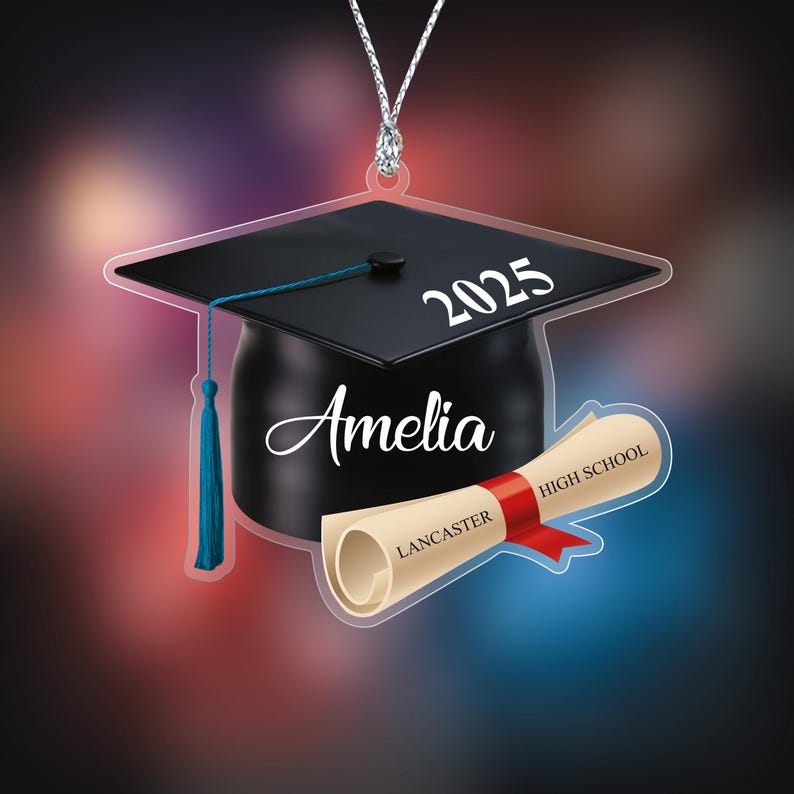 Custom Graduation 2025 Ornament, Personalized School Graduation Cap 2D Acrylic Cutout Ornament