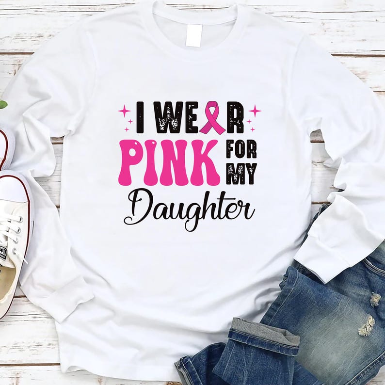 I Wear Pink for Custom Long Sleeve Shirt, Breast Cancer Support T-Shirt