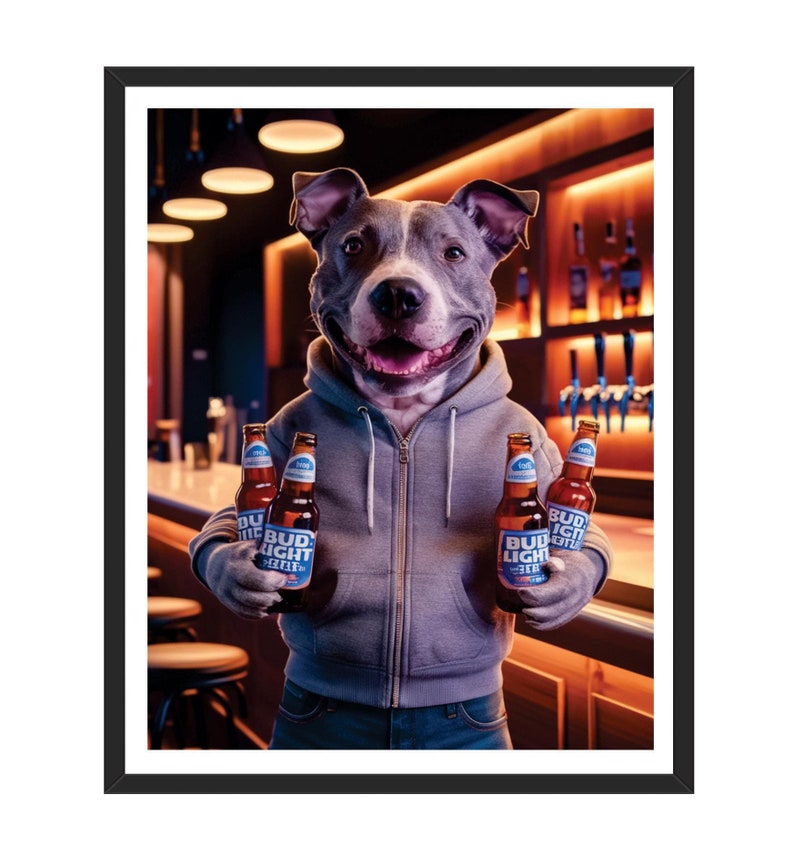 Personalized Drinking Pet Portrait Painting, Custom Dog Artwork from Photo, Gift for Dog Dad, Printable Wall Art, Bar Canvas Poster Decor