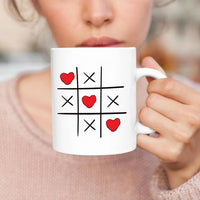 Valentine's Day Tic Tac Toe Mug, XOXO Red Heart Coffee Mug, Cute Valentine's Gift for Her, Love Coffee Cup, Romantic Kitchen Decor