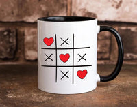 Valentine's Day Tic Tac Toe Mug, XOXO Red Heart Coffee Mug, Cute Valentine's Gift for Her, Love Coffee Cup, Romantic Kitchen Decor