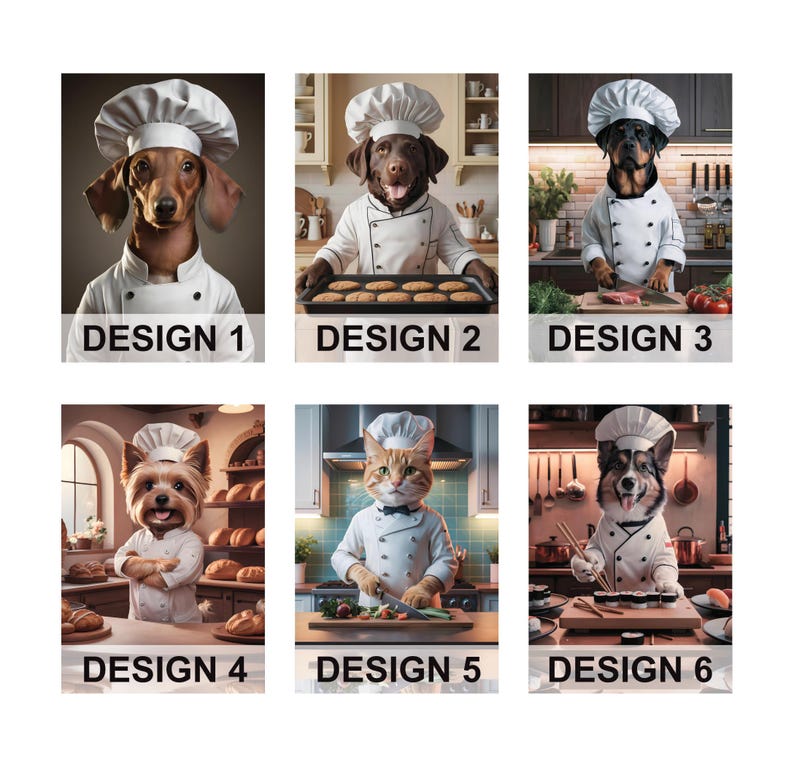 Personalized Chef Pet Portrait, Custom Dog or Cat Painting, Funny Cooking Gifts for Chefs