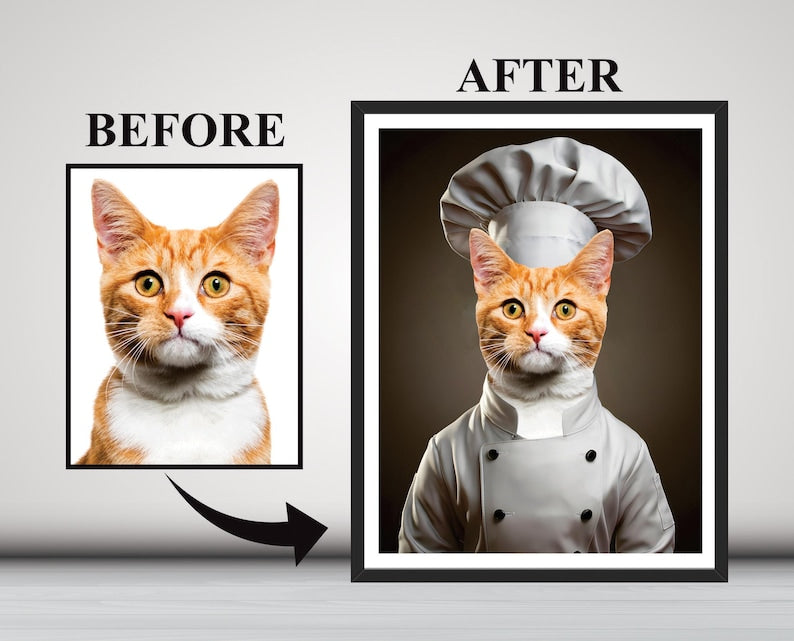 Personalized Chef Pet Portrait, Custom Dog or Cat Painting, Funny Cooking Gifts for Chefs