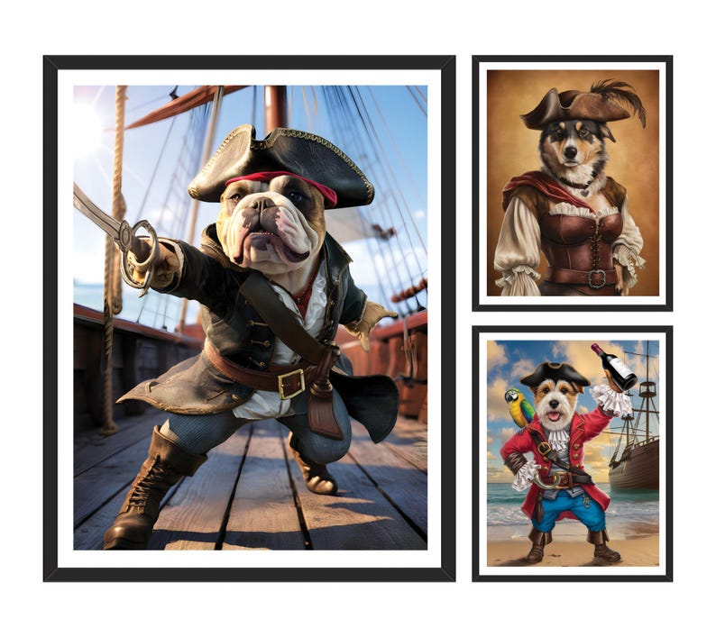 Custom Pirate Dog Portrait from Photo, Personalized Pet Painting Gift for Dog Dad, Mom, Funny Wall Art Canvas Decor, Printable Poster Print