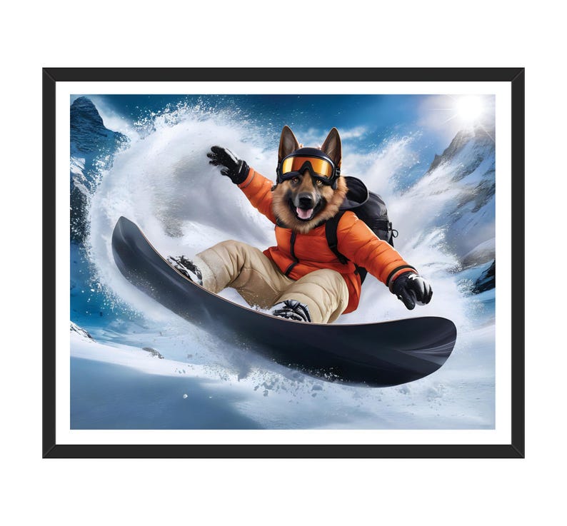 Custom Snowboarding Pet Portrait Artwork, Personalized Dog or Cat Painting