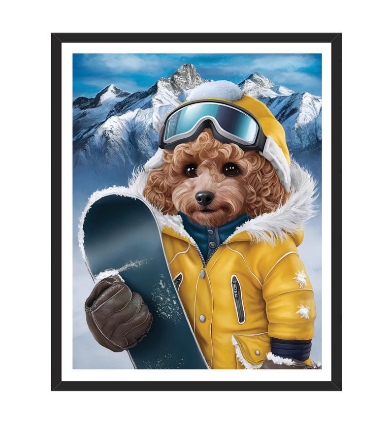 Custom Snowboarding Pet Portrait Artwork, Personalized Dog or Cat Painting