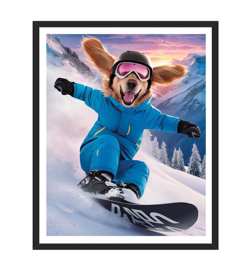 Custom Snowboarding Pet Portrait Artwork, Personalized Dog or Cat Painting