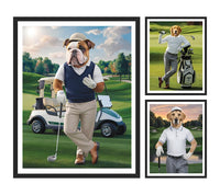 Personalized Golfer Dog Portrait, Custom Pet Wall Art, Funny Golf Gifts for Men, Unique Dog Dad Christmas Gift, Golfing Poster Home Decor