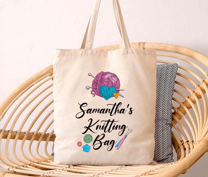 Custom Name Knitting Bag, Personalized Craft Tote