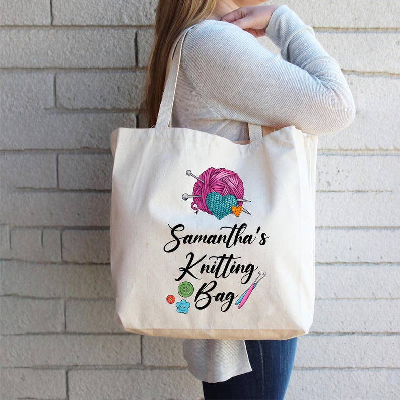 Custom Name Knitting Bag, Personalized Craft Tote