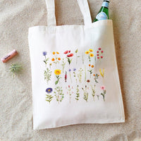 Wildflower Tote Bag, Watercolor Pressed Flowers Design, Eco-Friendly Cotton Canvas