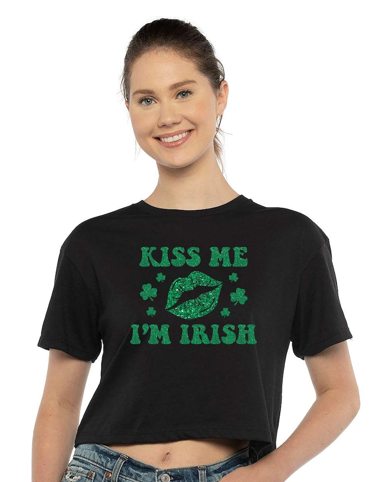 Kiss Me I'm Irish Crop Top for Women, St. Patrick's Day Crop Top, Lucky Cropped Tee Shirt