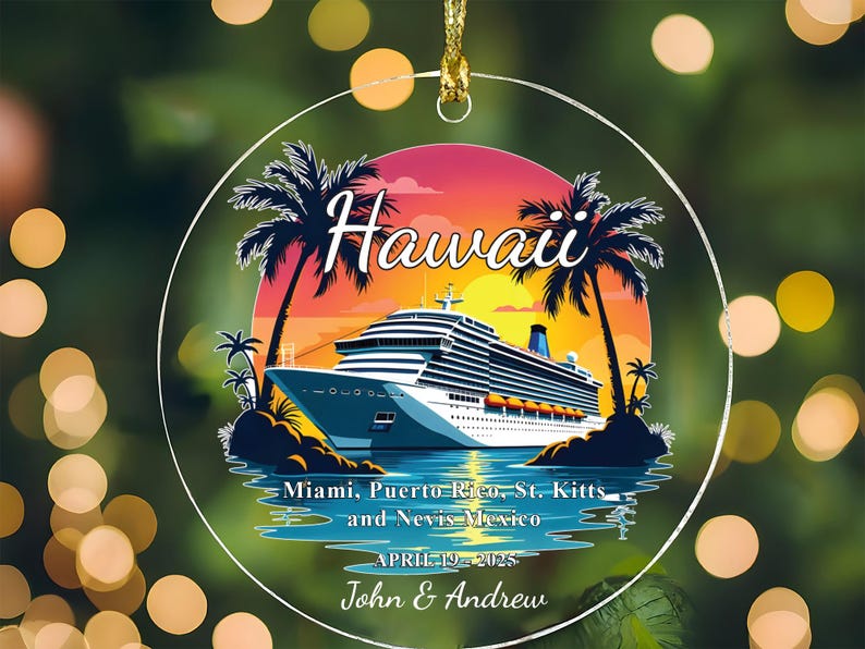 Custom Cruise Ship Ornament, Personalized Vacation Souvenir Acrylic Ornament For Couples Vacation