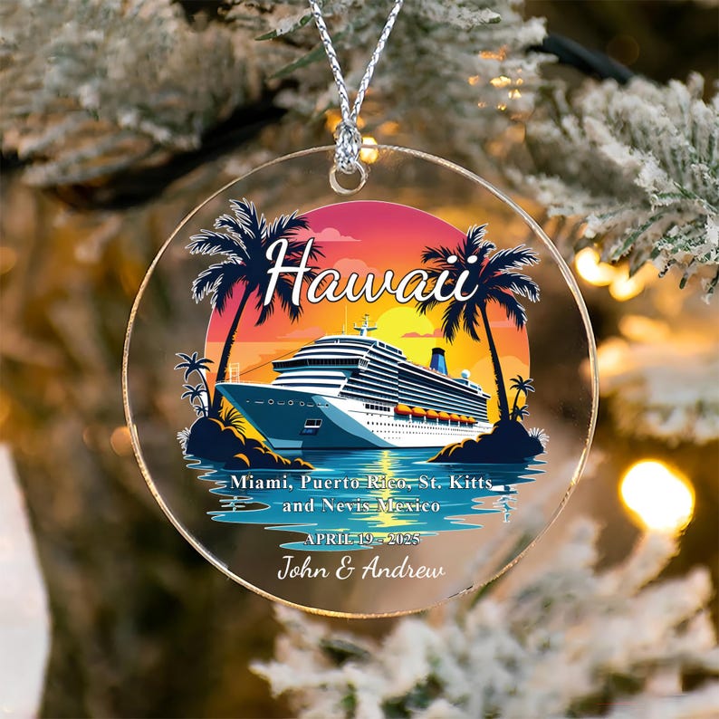 Custom Cruise Ship Ornament, Personalized Vacation Souvenir Acrylic Ornament For Couples Vacation