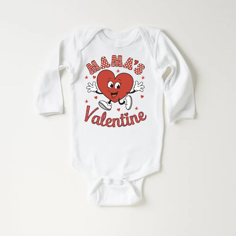 Mama's Valentine Baby Bodysuit, Retro Valentine Day Kids Outfit