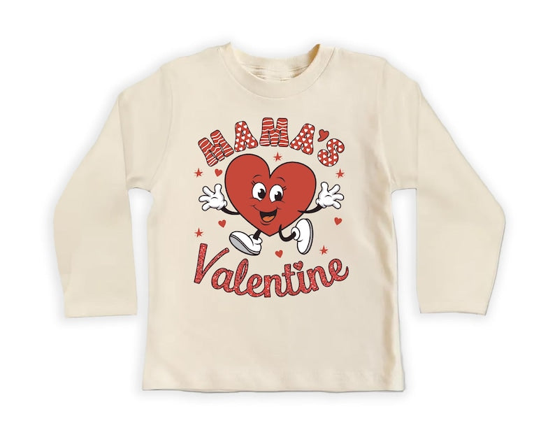 Mama's Valentine Baby Sweatshirt, Retro Valentine Day Kids Outfit