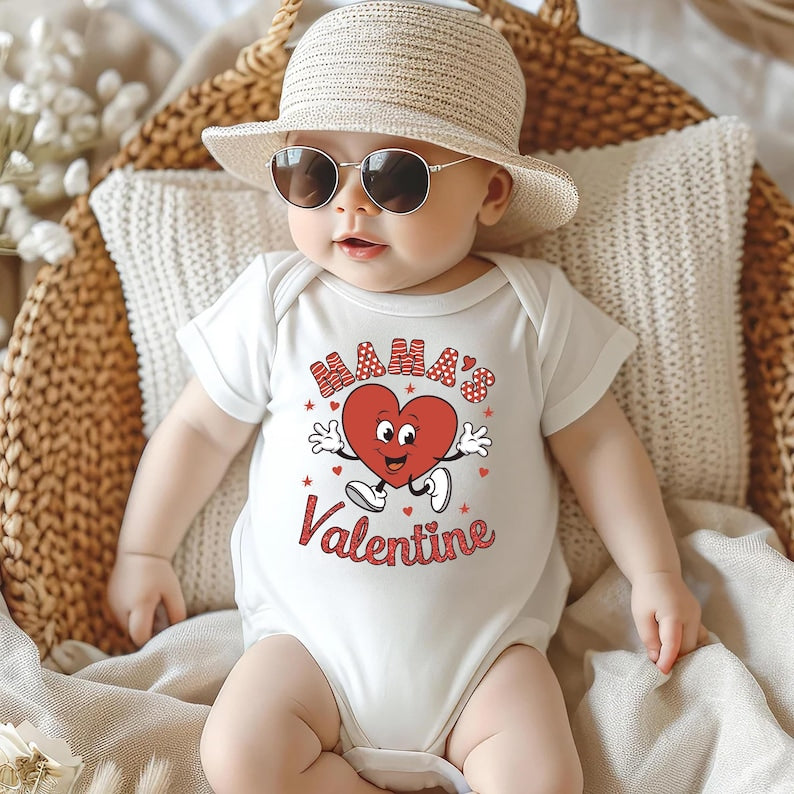 Mama's Valentine Baby Sweatshirt, Retro Valentine Day Kids Outfit