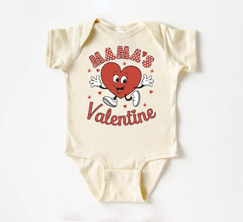 Mama's Valentine Baby Bodysuit, Retro Valentine Day Kids Outfit