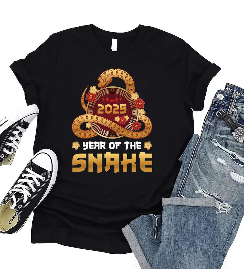 Year of the Snake Short Sleeve T-Shirt, Chinese New Year 2025 Shirt