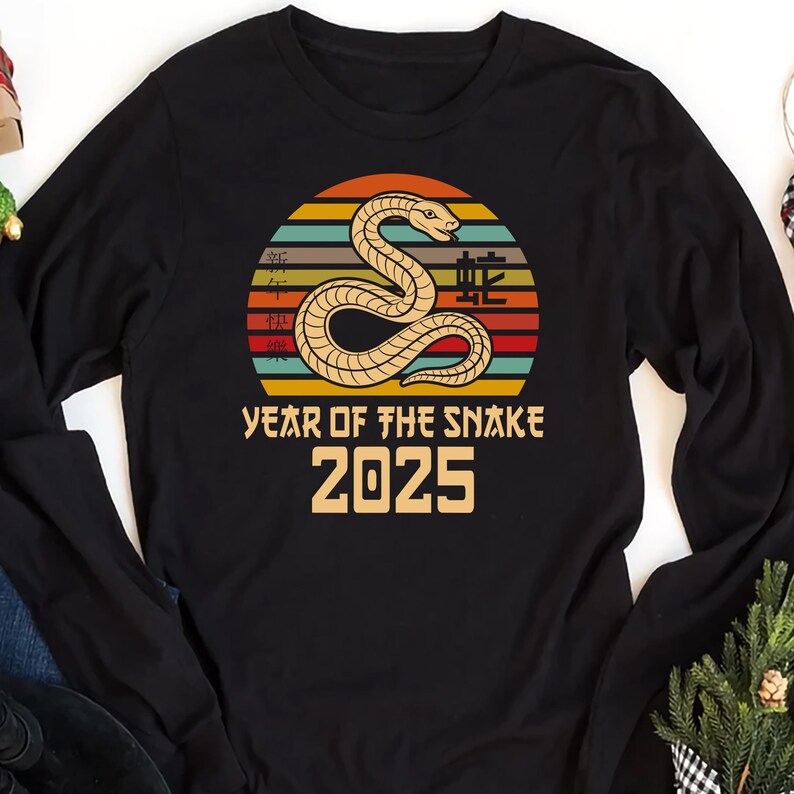 Vintage Year of the Snake Long Sleeve Shirt, Chinese New Year 2025 Shirt