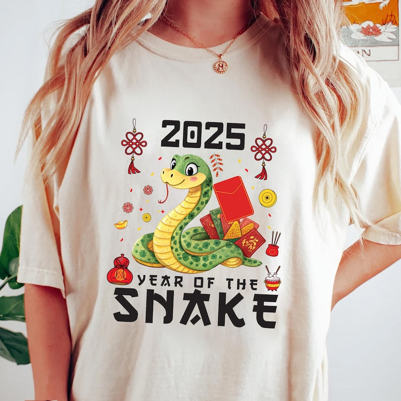 Year of the Snake Short Sleeve T-Shirt, Chinese New Year 2025 Shirt