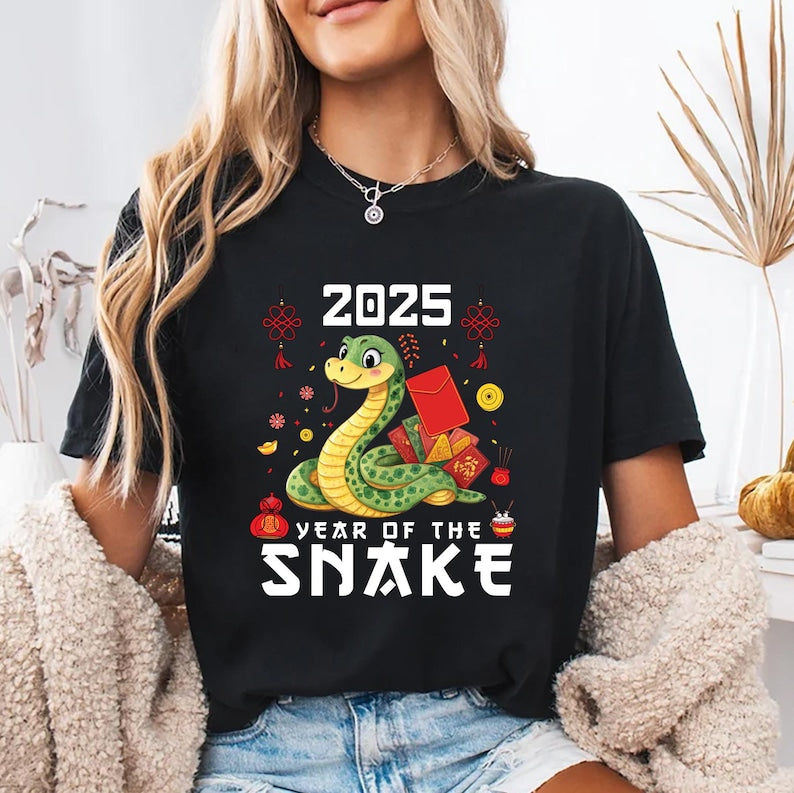 Year of the Snake Short Sleeve T-Shirt, Chinese New Year 2025 Shirt