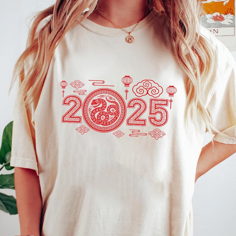 Year of the Snake Short Sleeve T-Shirt, Chinese New Year 2025 Shirt