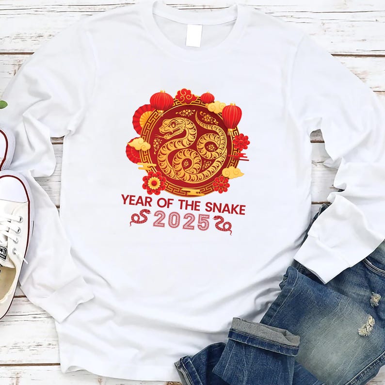 Year of the Snake Long Sleeve Shirt, Chinese New Year 2025 Long Sleeve Shirt