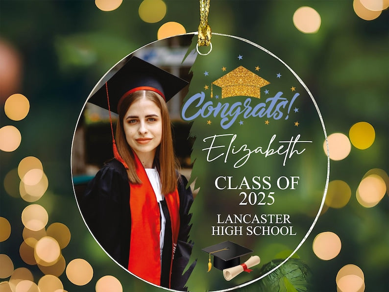 Congrats Graduation Photo Ornament, Personalized Class of 2025 Acrylic Ornament