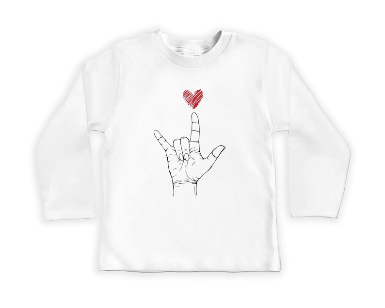 Valentine's Day Baby Sweatshirt, Heart Hand Sign Outfit, Cute Valentine Gift for Kids