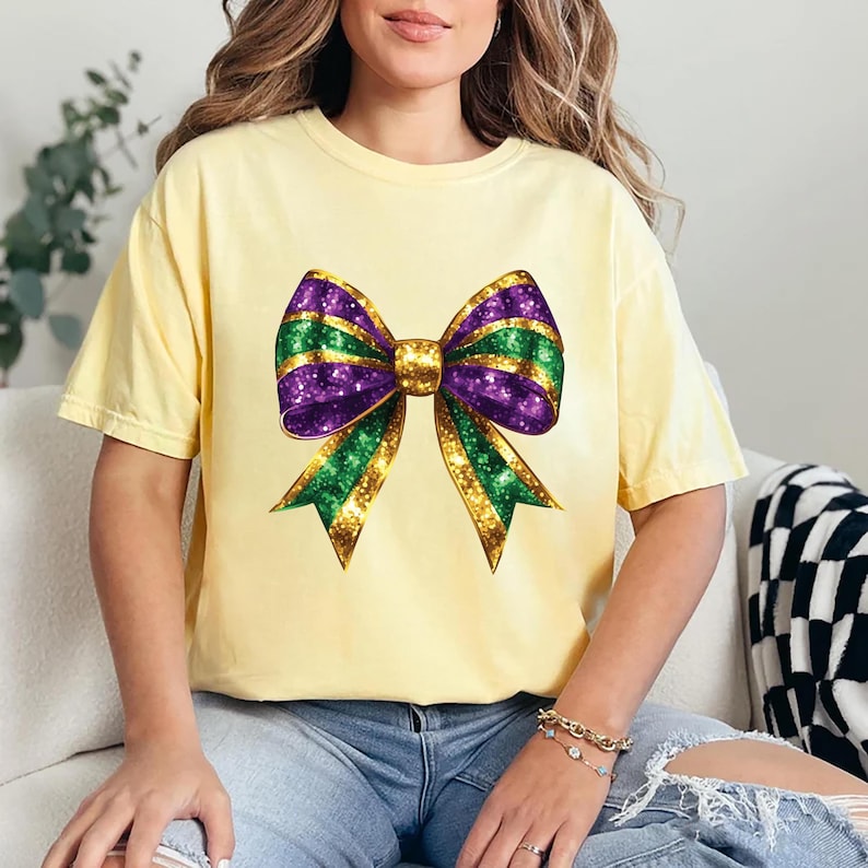 Mardi Gras Coquette Bow Short Sleeve T-Shirt, Mardi Gras Bow Gift