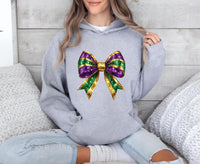 Mardi Gras Coquette Bow Hoodie, Mardi Gras Bow Gift