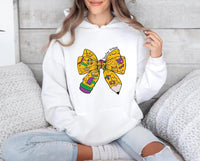 Teacher Mardi Gras Hoodie, Coquette Pencil Bow Hoodie