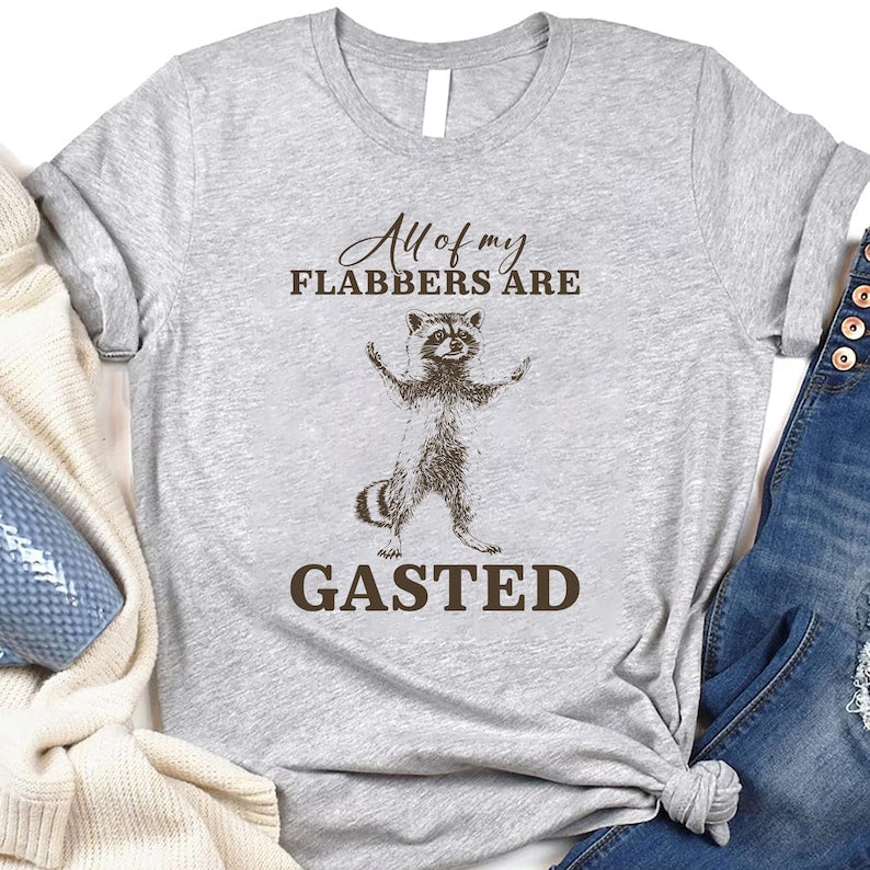 All of My Flabbers Are Gasted Short Sleeve T-Shirt, Funny Raccoon Shirt