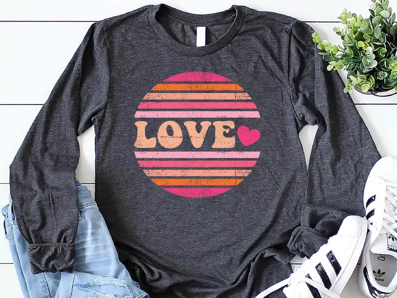 Valentine's Day Love Long Sleeve Shirt, Heart Graphic Shirt