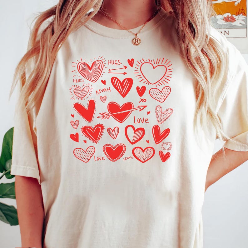 Valentine's Day Love Short Sleeve T-Shirt, Heart Graphic Shirt