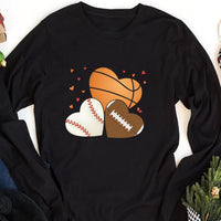 Heart Football Long Sleeve Shirt, Basketball Valentine's Day Shirt