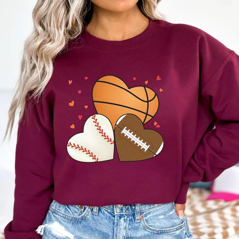 Heart Football Sweatshirt, Basketball Valentine's Day Sweatshirt