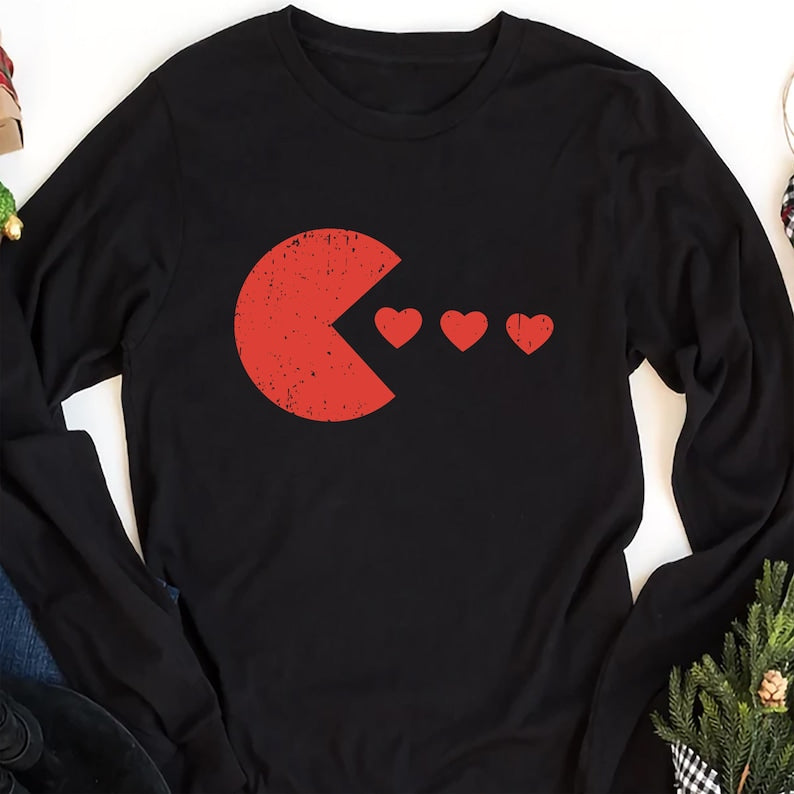 Valentine's Day Gamer Long Sleeve Shirt, Eating Hearts Shirt