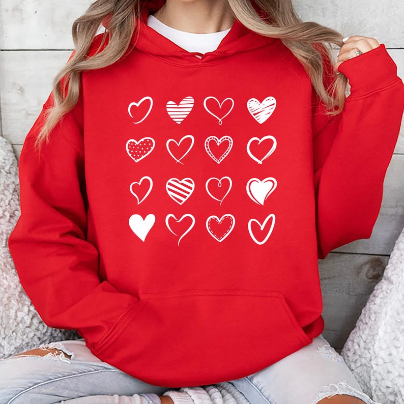 Happy Valentine's Day Love Hoodie, Love Heart Graphic Hoodie