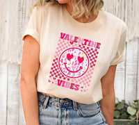 Retro Valentine's Day Short Sleeve T-Shirt, Heart Valentine Vibes Shirt