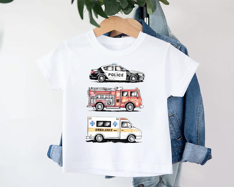 Emergency Vehicles Baby Shirt, Adorable Outfit for Boys & Girls