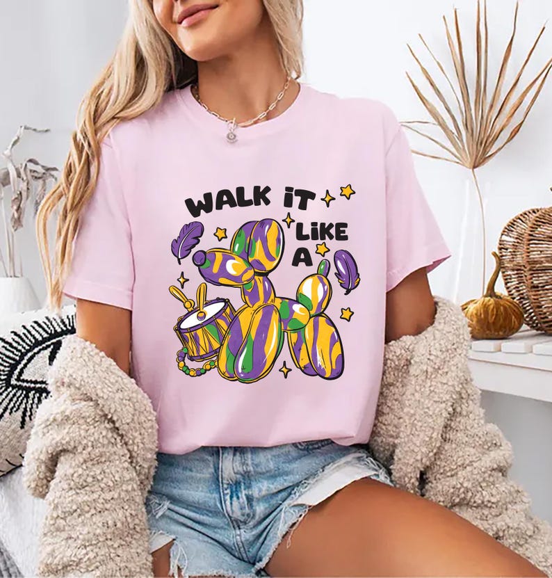 Walk It Like a Dog Mardi Gras Short Sleeve T-Shirt