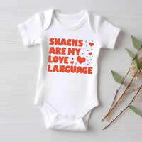 Snacks Are My Love Language Baby Bodysuit, Cute Valentine Day Kids Outfit