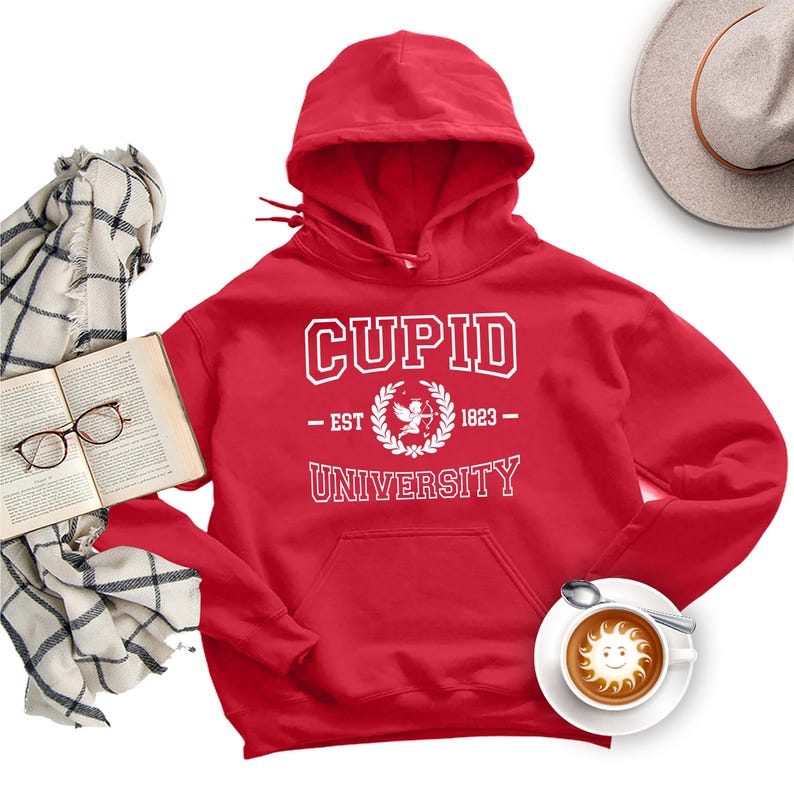 Cupid University Hoodie, Cute Valentine's Day Graphic Hoodie