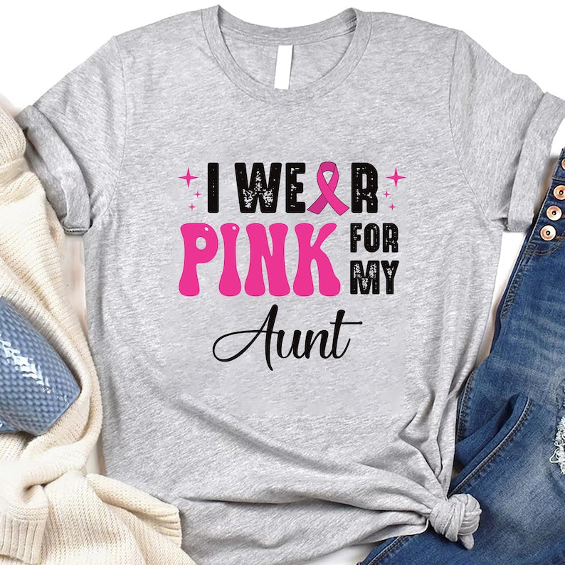 I Wear Pink for Custom Short Sleeve T-Shirt, Breast Cancer Support Shirt